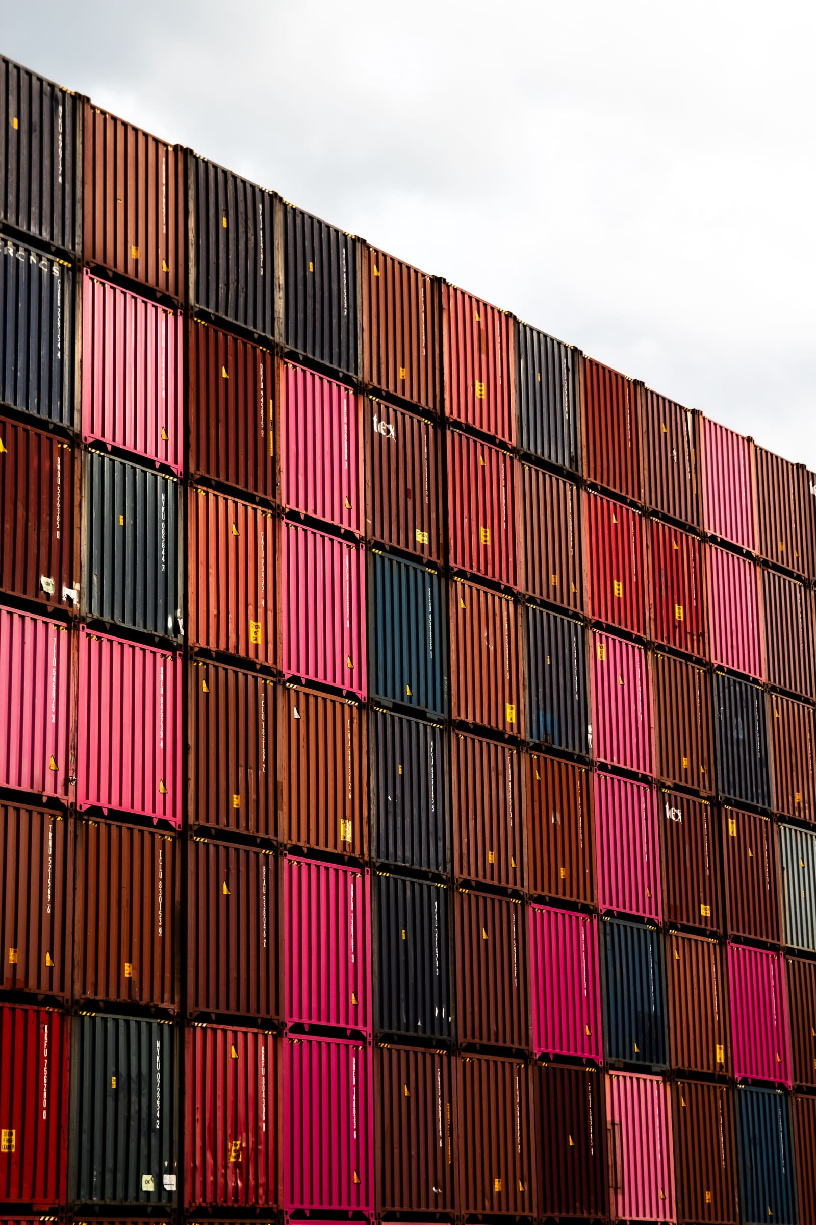 Stacked intermodal shipping containers at a port
