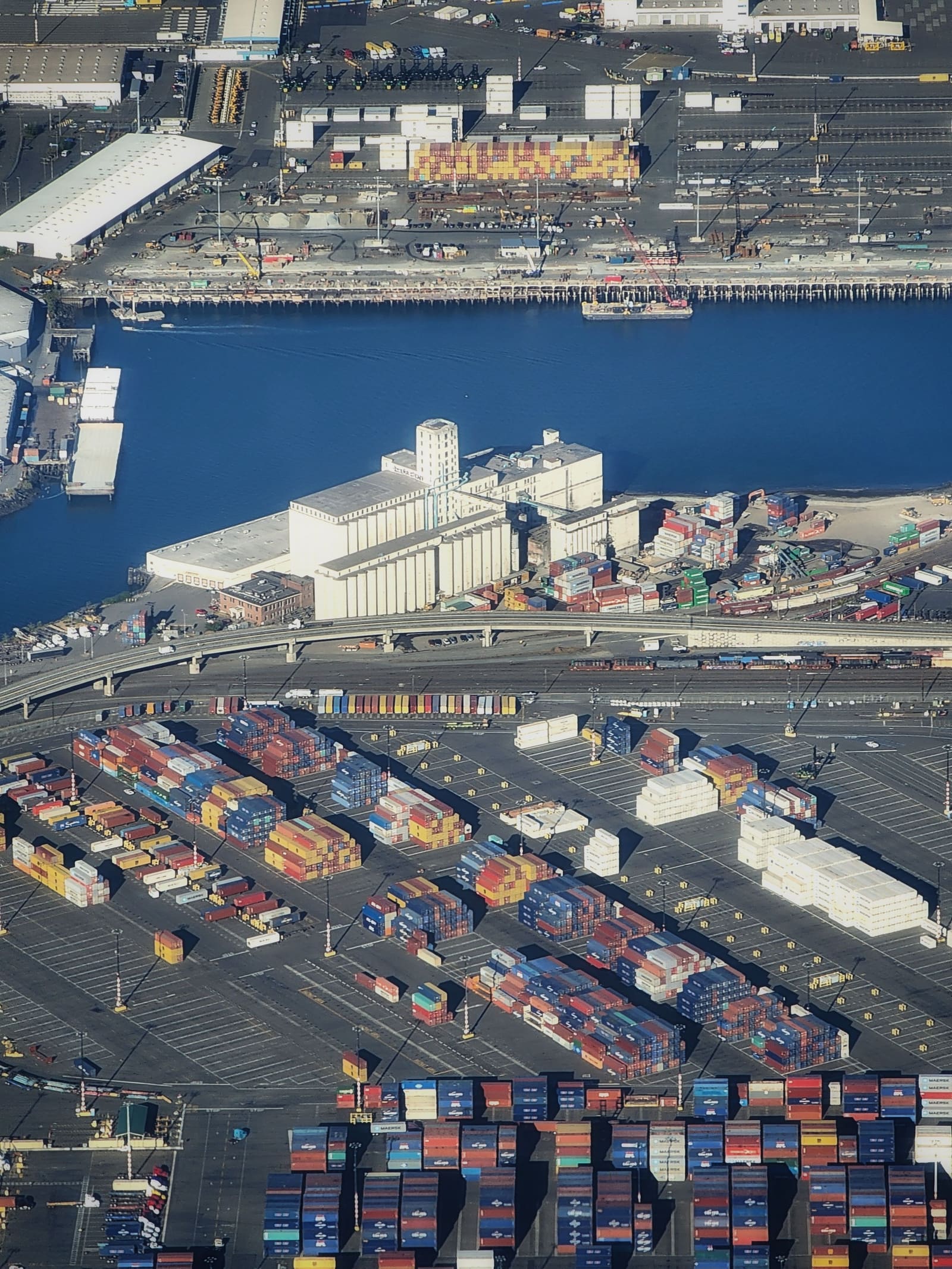 Rows of shipping containers in a container storage yard