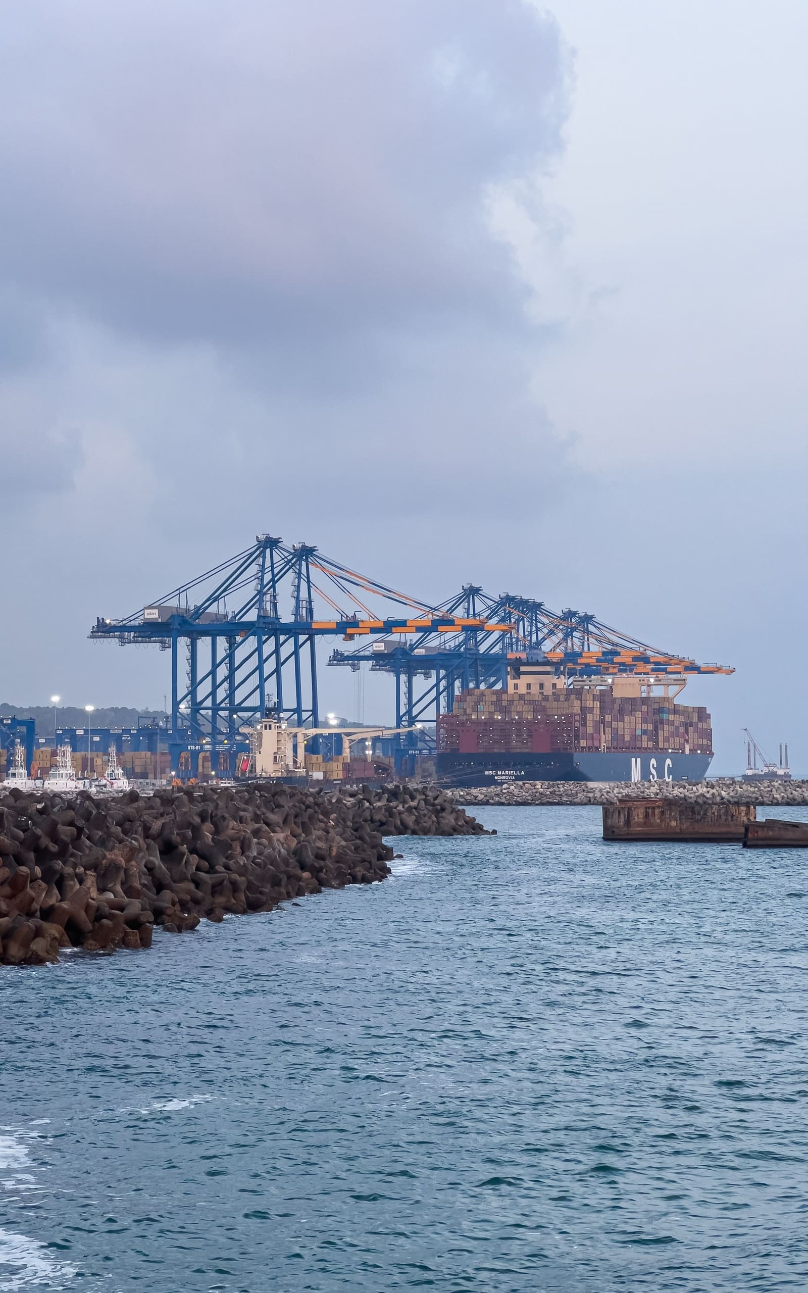 Intermodal containers stacked at a port terminal